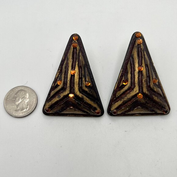 Jeff Lieb Tribal Runway X-Large CLIP Earrings - Picture 3 of 5